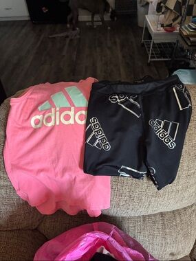 adidas Pink Logo Tank Top with Black Logo Shorts Set